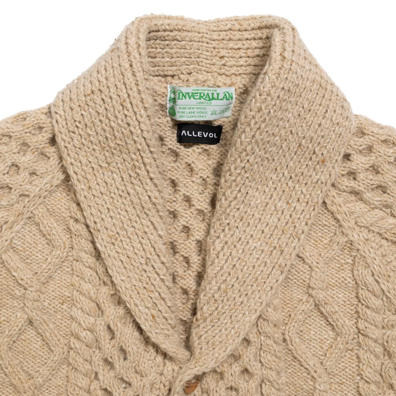 Allevol Knitwear<x Inverallan Shawl Collar Cardigan 6A Long Oatmeal