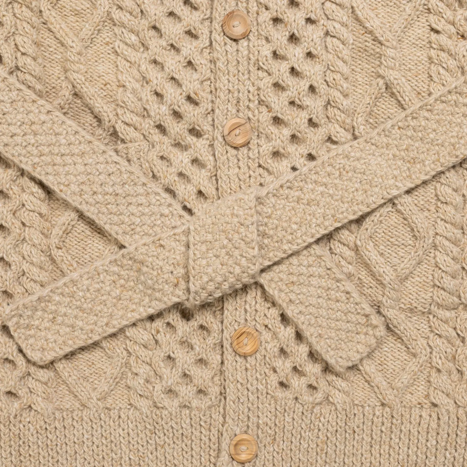 Allevol Knitwear<x Inverallan Shawl Collar Cardigan 6A Long Oatmeal