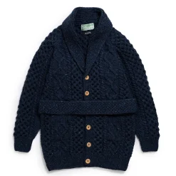 Allevol Knitwear<x Inverallan Shawl Collar Cardigan 6A Long Blueberry