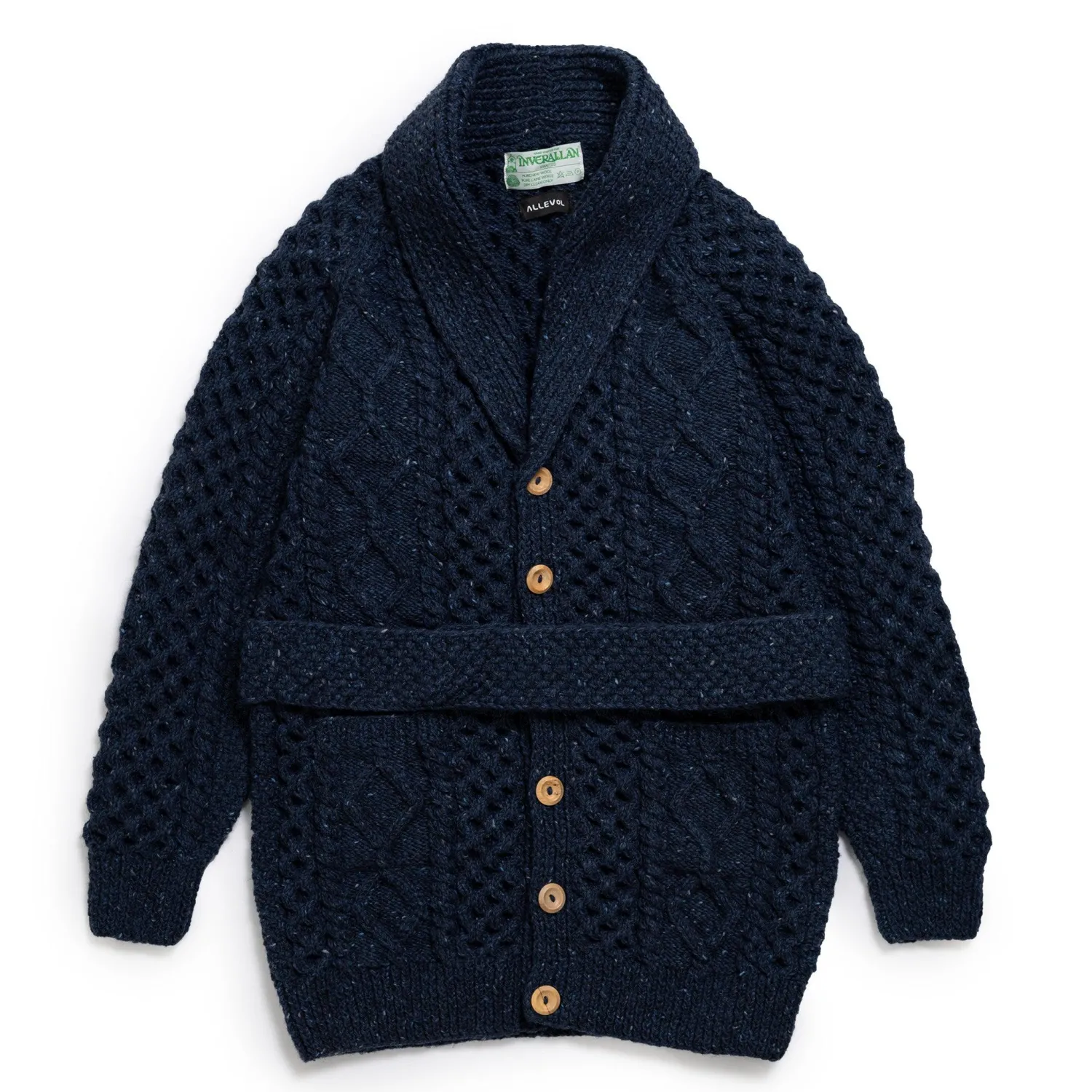 Allevol Knitwear<x Inverallan Shawl Collar Cardigan 6A Long Blueberry