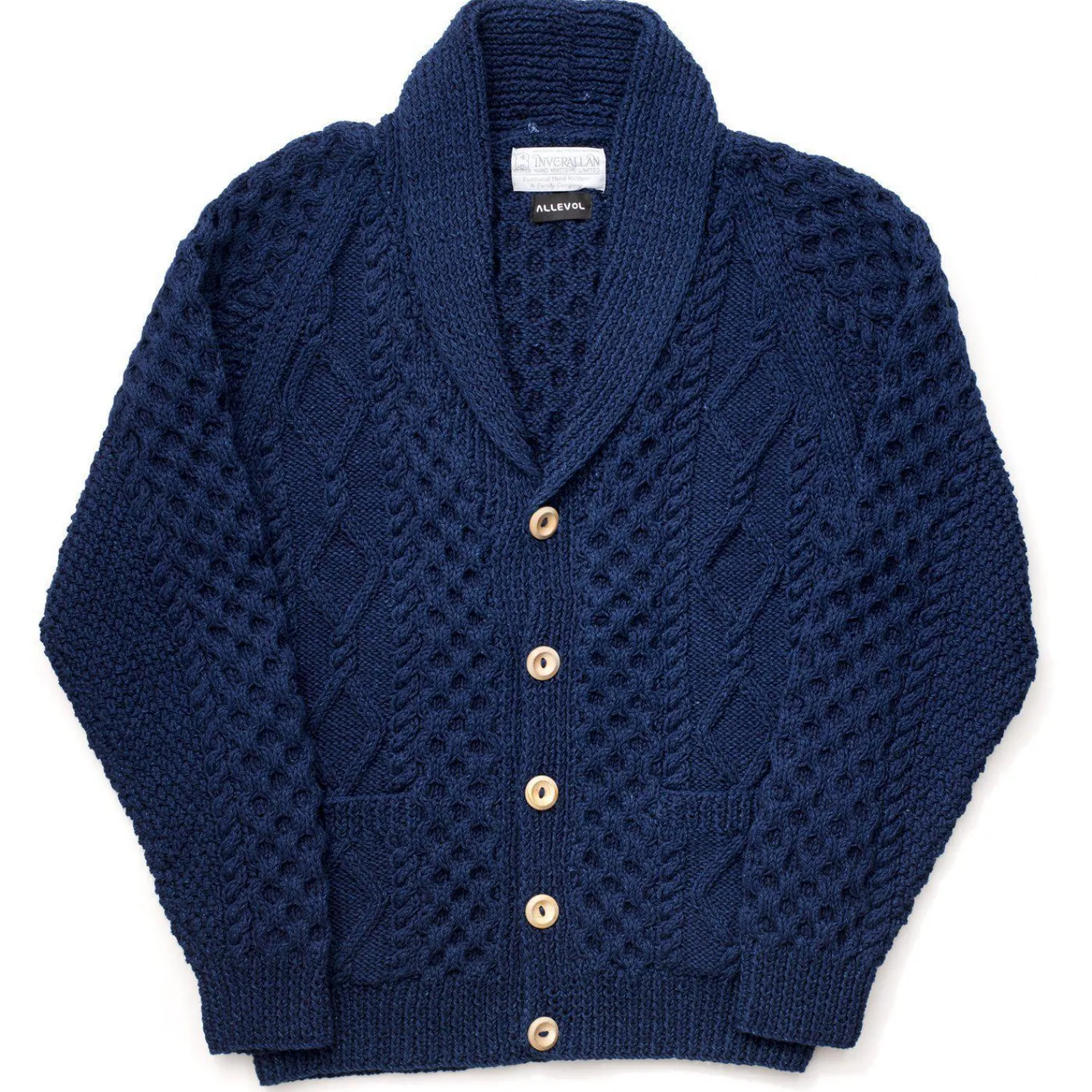 Allevol Knitwear<x Inverallan Shawl Collar Cardigan 6A Indigo Cotton