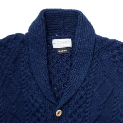 Allevol Knitwear<x Inverallan Shawl Collar Cardigan 6A Indigo Cotton