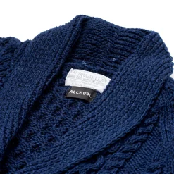 Allevol Knitwear<x Inverallan Shawl Collar Cardigan 6A Indigo Cotton