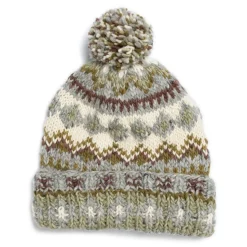 Chamula Knitwear<Double Cuff Cap Fair Isle #3 Pearl Grey