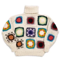 Chamula Knitwear<Granny Square Turtleneck Pullover Ivory
