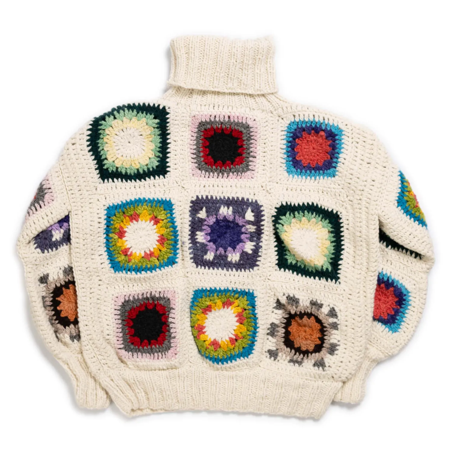 Chamula Knitwear<Granny Square Turtleneck Pullover Ivory