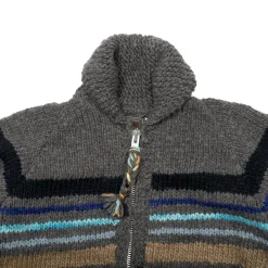 Chamula Knitwear<Multi Stripe Zipper Cardigan Grey Multi