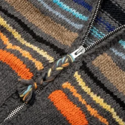 Chamula Knitwear<Multi Stripe Zipper Cardigan Grey Multi
