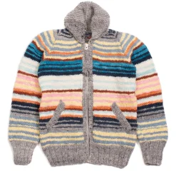 Chamula Knitwear<Multi Stripe Zipper Cardigan Pearl Grey