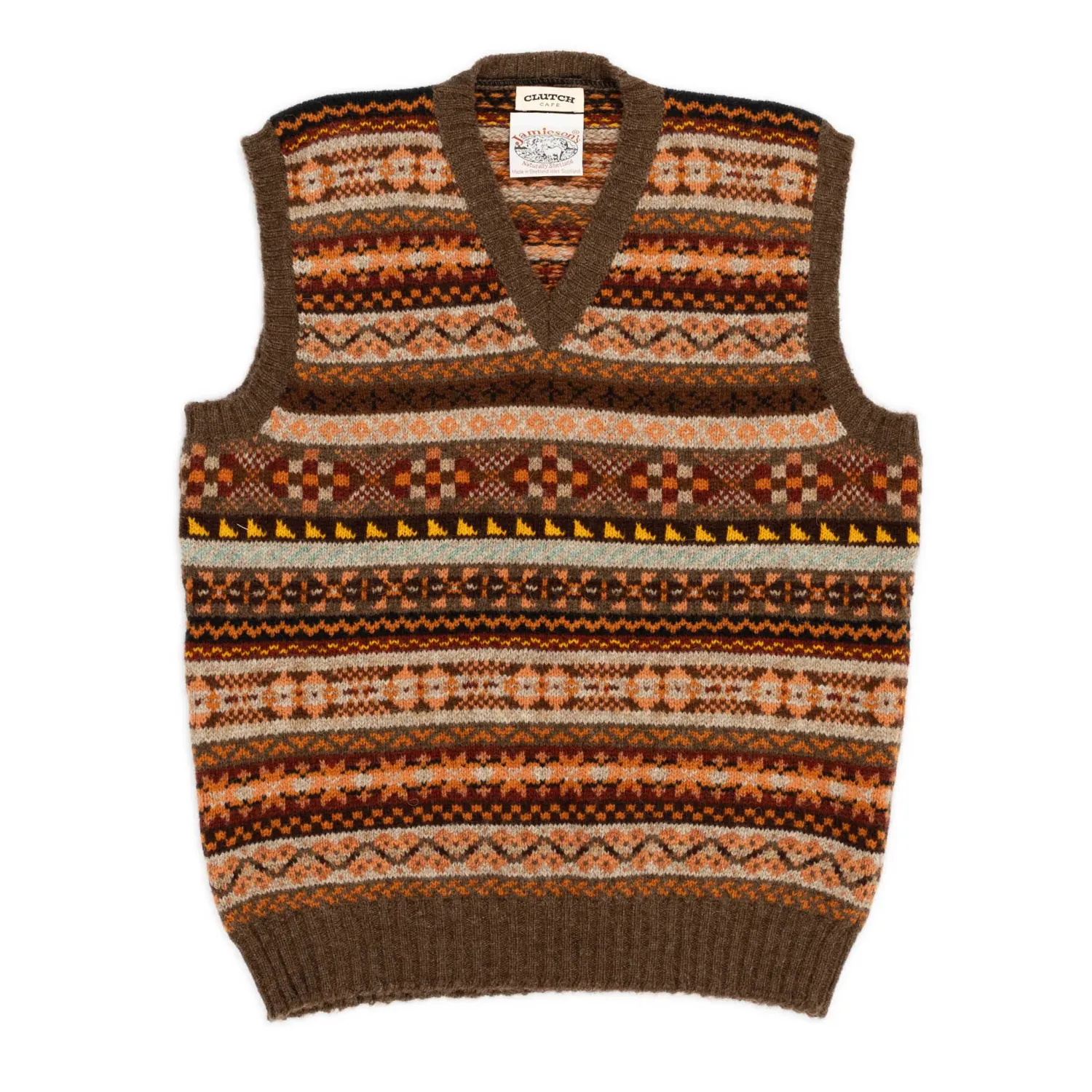 Jamieson's Of Shetland Knitwear|Vests<Jamieson's for Clutch Cafe Fair-Isle V-Neck Slip Over Orange x Brown