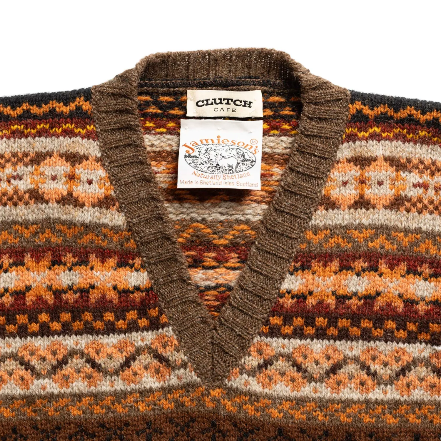 Jamieson's Of Shetland Knitwear|Vests<Jamieson's for Clutch Cafe Fair-Isle V-Neck Slip Over Orange x Brown