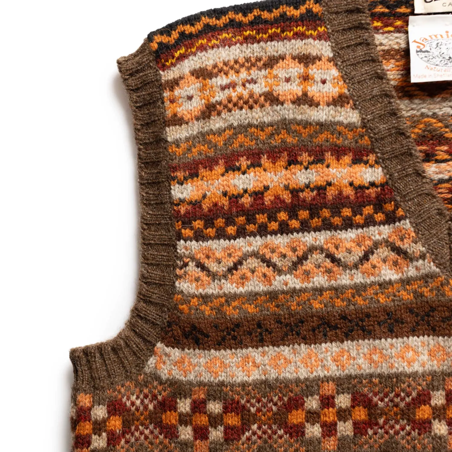 Jamieson's Of Shetland Knitwear|Vests<Jamieson's for Clutch Cafe Fair-Isle V-Neck Slip Over Orange x Brown