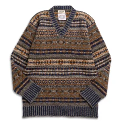 Jamieson's Of Shetland Knitwear<Jamieson's for Clutch Cafe Fair-Isle V-Neck Pullover with Graduated Rib #5 Dark Grey x Navy