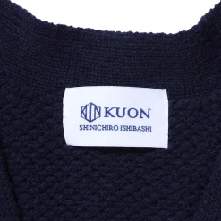 Kuon Knitwear<Multi-Patterned Cardigan w/Hand Stitch Navy