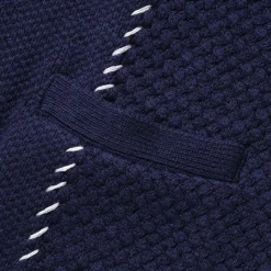 Kuon Knitwear<Multi-Patterned Cardigan w/Hand Stitch Navy