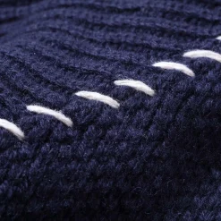 Kuon Knitwear<Multi-Patterned Cardigan w/Hand Stitch Navy