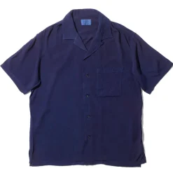 Kuon Shirts<S/S Open Collar Shirt Aizome Dark Indigo