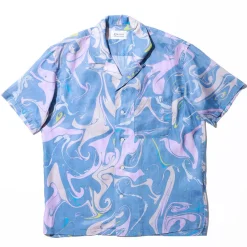 Kuon Shirts<S/S Suminagashi Camp Collar Shirt