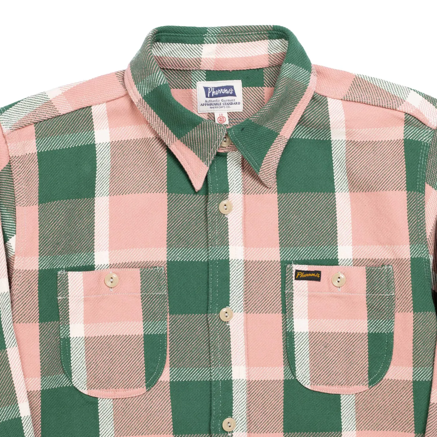 Pherrow's Shirts<24W-720 Flannel Work Shirt Pink/Green