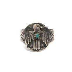 Red Rabbit Red Rabbit<Trading Co Fred Harvey Style Cigar Band Thunderbird Ring w/ Turquoise