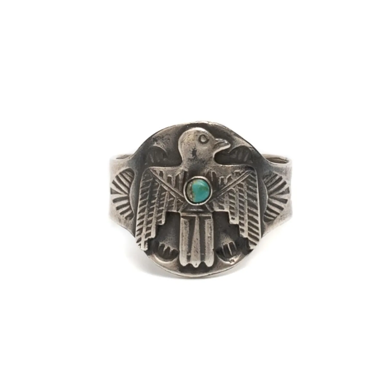 Red Rabbit Red Rabbit<Trading Co Fred Harvey Style Cigar Band Thunderbird Ring w/ Turquoise